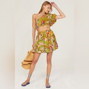 FARM Rio Pink One-Shoulder Tropical Parrot Dress